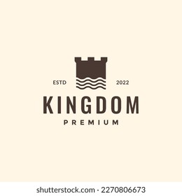 castle monument kingdom and water wave lake hipster vintage logo design icon vector illustration