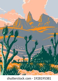 Castle Mountains National Monument located in the Mojave Desert and San Bernardino County California WPA Poster Art