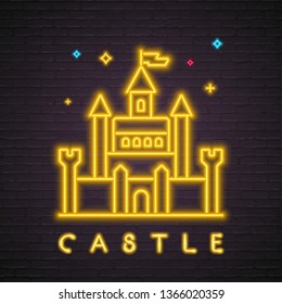 Castle Neon Light Glowing Vector Illustration Yellow Bright