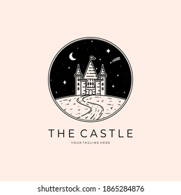 Diseño de logotipos de castillo en la noche, diseño de plantillas de castillo de Monoline