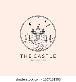 Diseño de logotipos de castillo en la noche, diseño de plantillas de castillo de Monoline