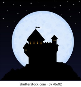 Castle on a background of the night sky and the moon