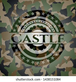 Castle on camouflage texture. Vector Illustration. Detailed.
