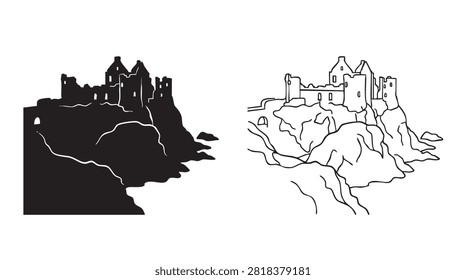 castle on cliff illustration with negative space