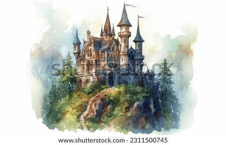 Castle on the hill, castle  in the lake vector art. 