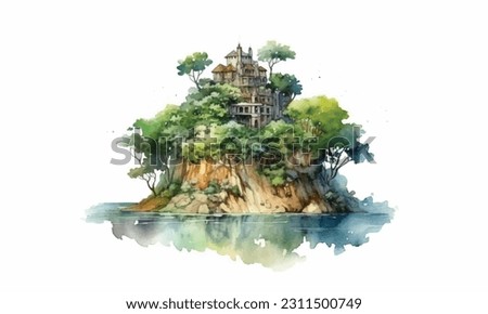 Castle on the hill, castle  in the lake vector art. 