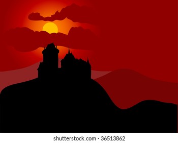 Castle on hill in the sunset