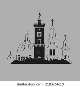 Castle on the mountain. Vector drawing. Suitable for logo and any other product