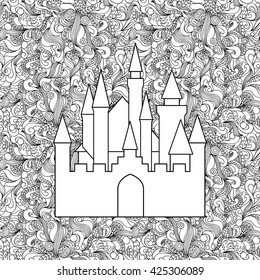 Castle on seamless doodle background