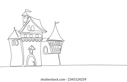 Castle one line continuous vector illustraiton. Line art concept castle banner. Outline, silhouette vector illustration. 