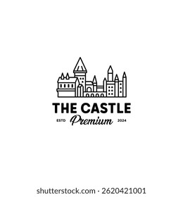 castelo contorno hipster vintage logotipo ícone vetor ilustração