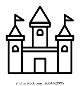 icono de contorno de castillo. aislado en un fondo blanco. para temas de construcción, libros de coloración, reinos, etc.