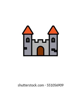 Castle palace flat line icon. Old antique house mansion