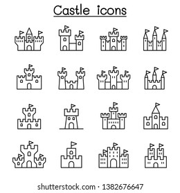 Castle & Palace icon set in thin line style