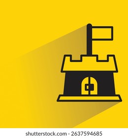 castle and palace icon with shadow on yellow background