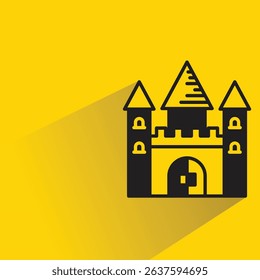 castle and palace icon with shadow on yellow background