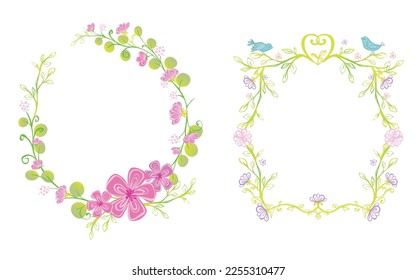 Schloss, Palast, Band und Blumenrahmen zur Illustration von Märchenprinzessinnen