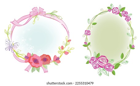 Schloss, Palast, Band und Blumenrahmen zur Illustration von Märchenprinzessinnen