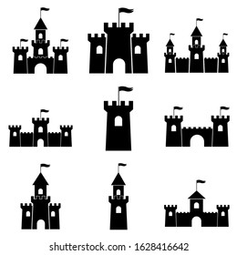 Castle Palace set icon, logo isolated on white background