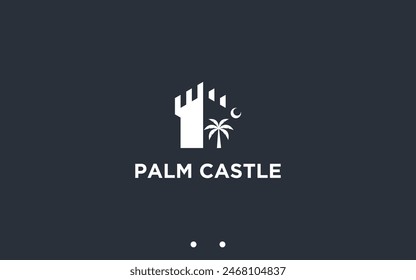 castle with palm logo design vector silhouette illustration