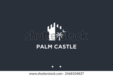 castle with palm logo design vector silhouette illustration