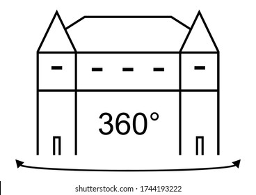 castle panorama, simple vector icon, black and  white conceptual illustration