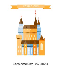 Castle pattern vector. Flat real estate icon isolated on white. Web template ready to use.