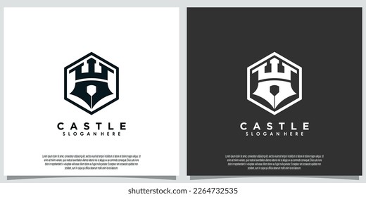 diseño de logotipo de castillo y pluma con concepto creativo