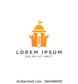 castle and pencil negative space logo design