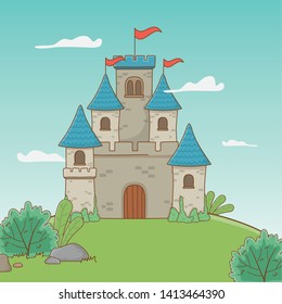 Castle with pennants design vector illustration