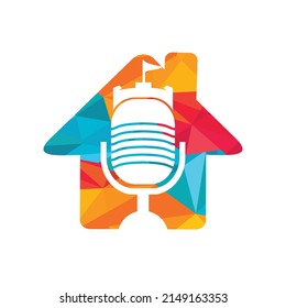 Castle podcast vector logo design. Fortress with microphone vector icon design.	