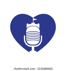 Castle podcast vector logo design. Fortress with microphone vector icon design.	