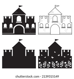 Castle for Princess vector isolated illustration black contour doodle