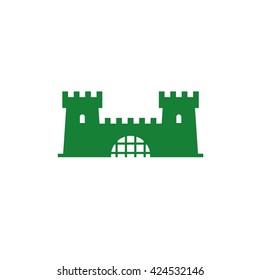 Castle or prison. Vector icon green