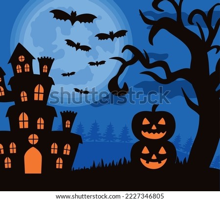castle and pumpkins halloween night scene