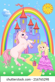 Castle and Rainbow Little Fairy and Unicorn 