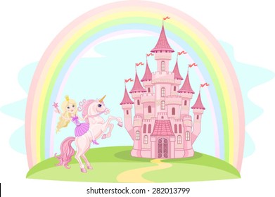 Castle and Rainbow Little Fairy and Unicorn 