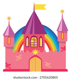 A castle with a rainbow on top of it