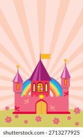 Un castillo con un arco iris encima