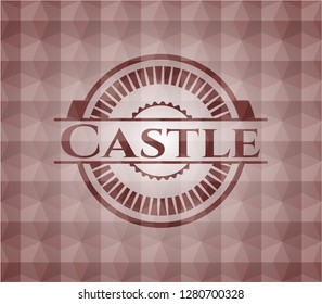 Castle red badge with geometric pattern background. Seamless.