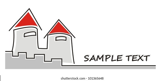 Castle with red roof and walls. Conceptual vector illustration.	