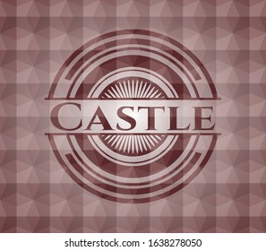 Castle red seamless emblem with geometric pattern background.