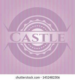 Castle retro style pink emblem. Vector Illustration. Detailed.