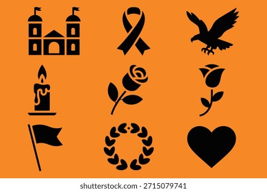 Castle ribbon eagle candle rose flag laurel heart vector