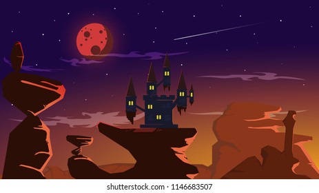 Castle of rock landscape. When I look an eclipse blood moon its feel creepy and cool