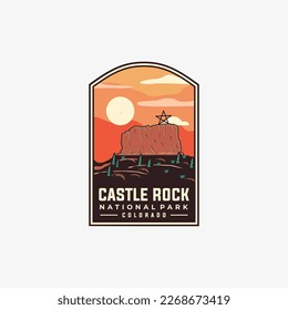 Castle rock state park vector template illustration. Colorado Landmark illustration in badge patch style. svg