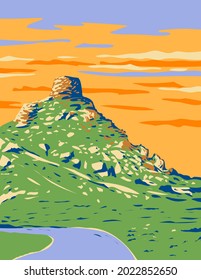 Castle Rock at Valley of the Rocks at Lynton Within Exmoor National Park North Devon South West England UK Art Deco WPA Poster Art