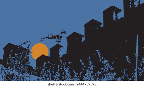 
Castle Roof and Weathervane Silhouette