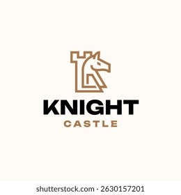 Castle Rook Horse Line Logo Design – Horse Silhouette Integrated in Castle Outline