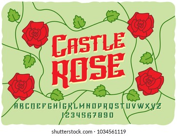 Castle rose font composition on white green background